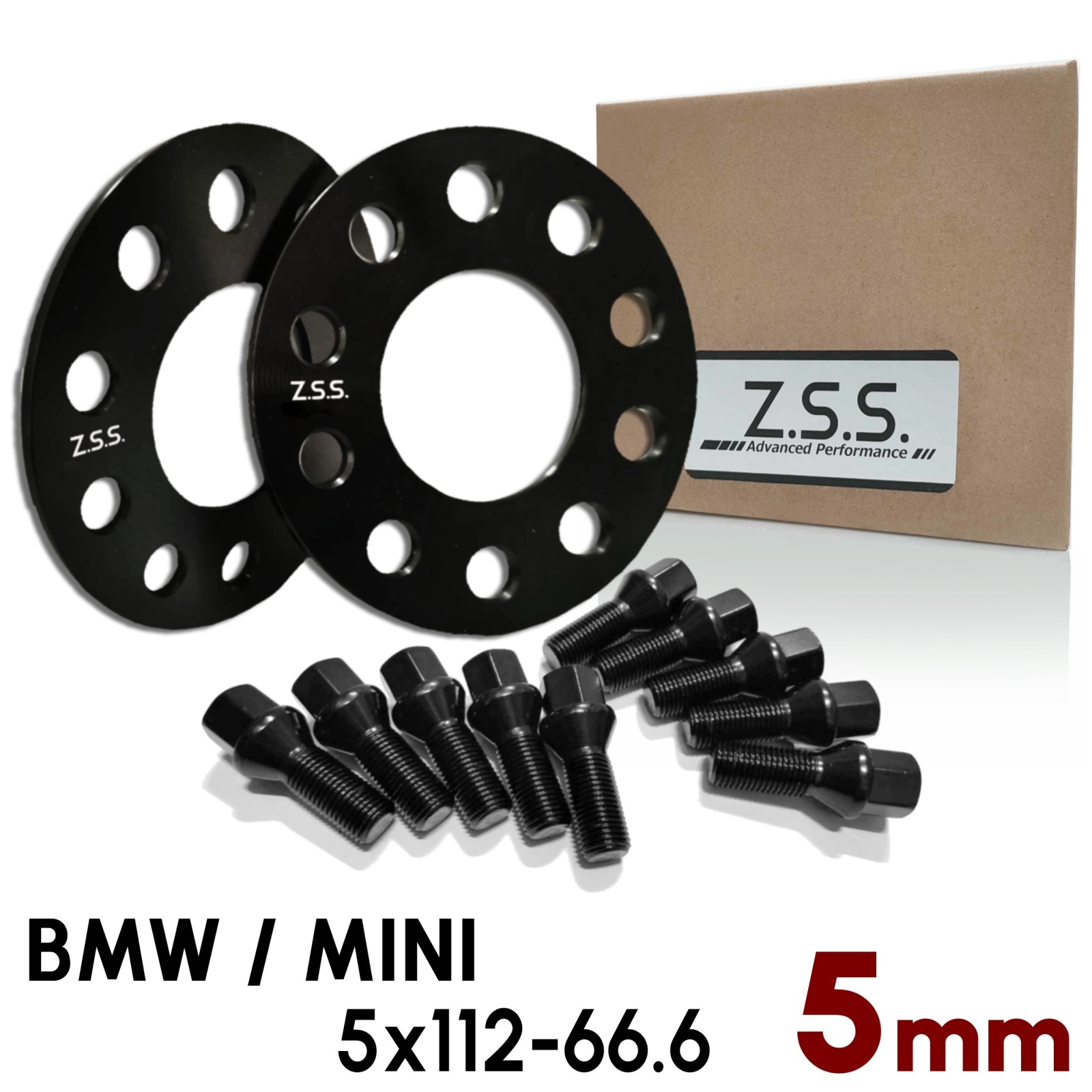 【5mm】 BMW / MINI 専用設計 PCD112 5穴 ハブ径66.6φ 5x112-66.6φ M14xP1.25 ボルト付き