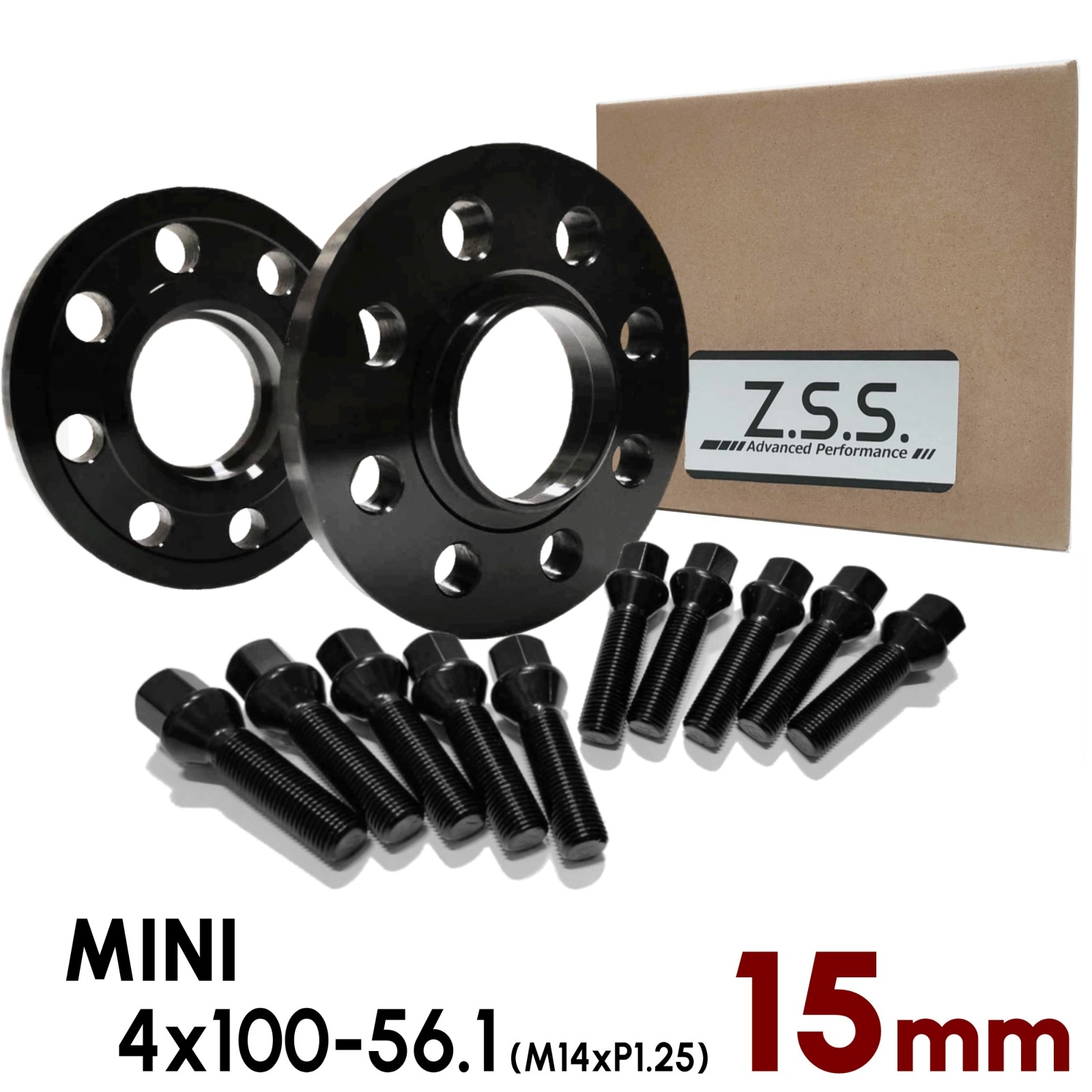 【15mm】 MINI 専用設計 PCD100 4穴 ハブ径56.1φ 4x100-56.1φ M14xP1.25 ボルト付き